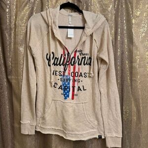 TechStyles Cream Ivory Boho Santa Cruz California Hoodie Sweater L NWT